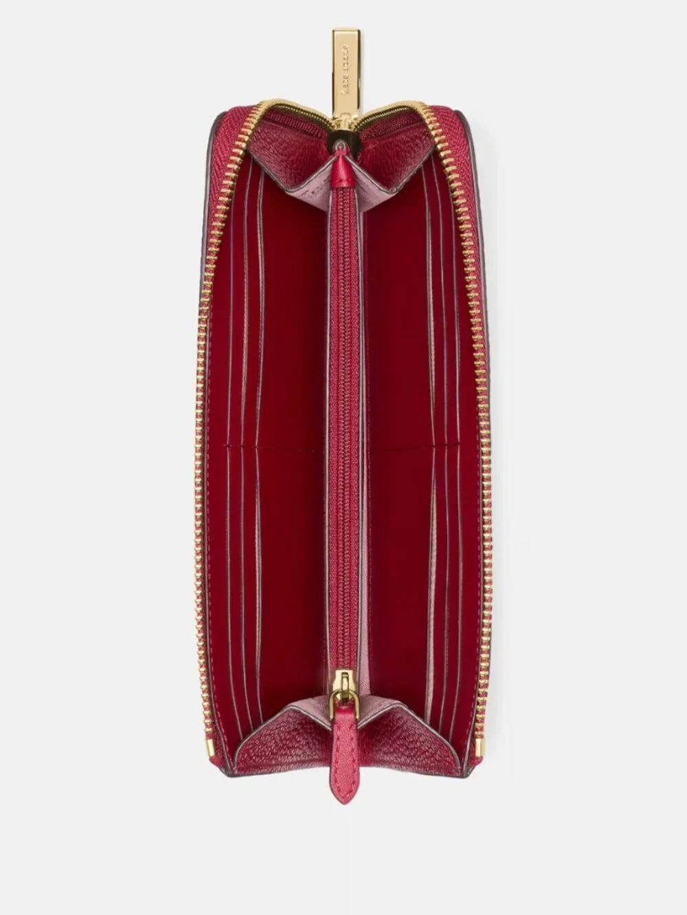 New Kate Spade Large Slim L-zip Wallet Pebble Leather Red Jam